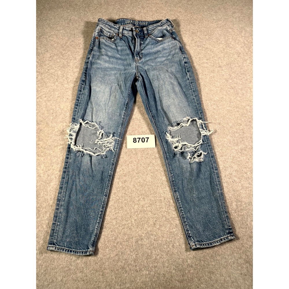 American Eagle Outfitters Strigid Mom Jeans Womens 4 Blue Medium Wash Distressed